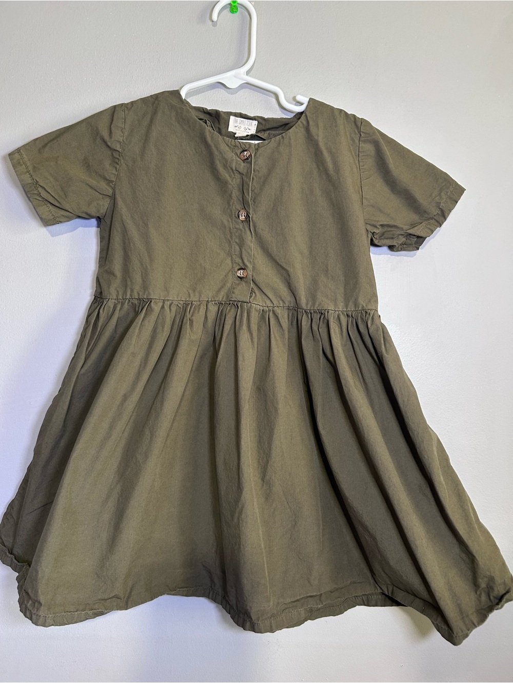 The Simple Folk Girls 4-5 Olive Green Cotton Button Prairie Dress OEKO-TEX